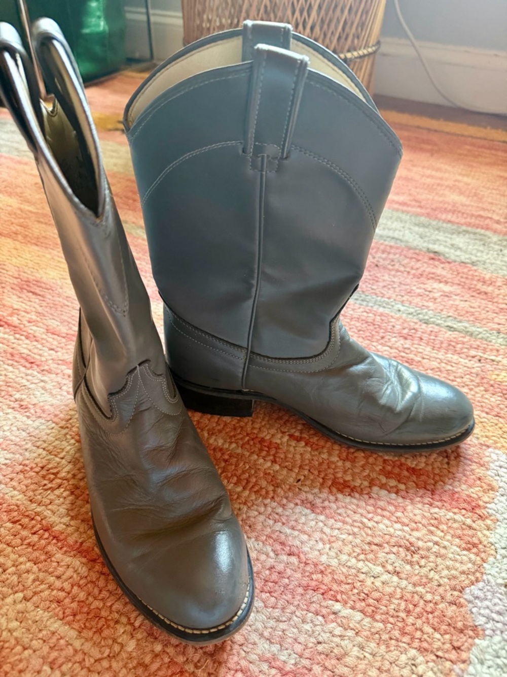 Laredo Gray Leather Western Ankle Boots